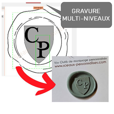 exemple de gravure mutli-niveaux pour les tampons à cire écu